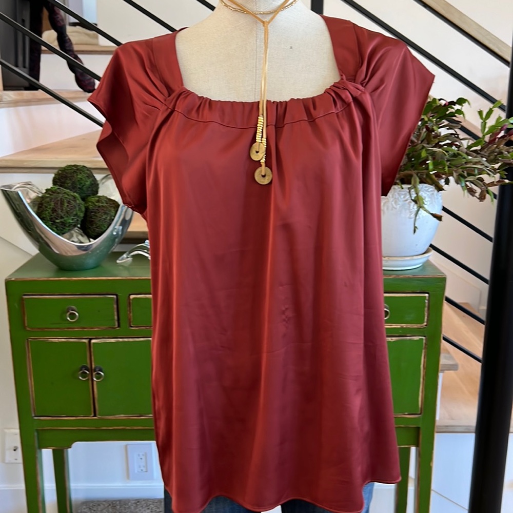 Ann Taylor rust, silky blouse